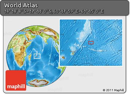 Physical Location Map of the Area around 18° 1' 4" S, 61° 16' 29" E