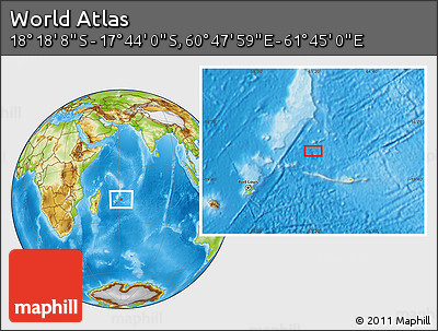 Physical Location Map of the Area around 18° 1' 4" S, 61° 16' 29" E