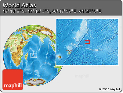 Physical Location Map of the Area around 18° 1' 4" S, 61° 16' 29" E