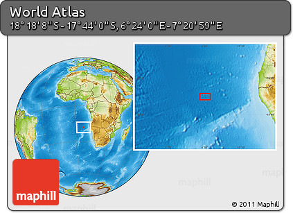 Physical Location Map of the Area around 18° 1' 4" S, 6° 52' 30" E