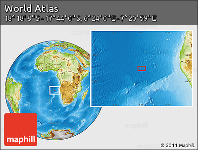 Physical Location Map of the Area around 18° 1' 4" S, 6° 52' 30" E