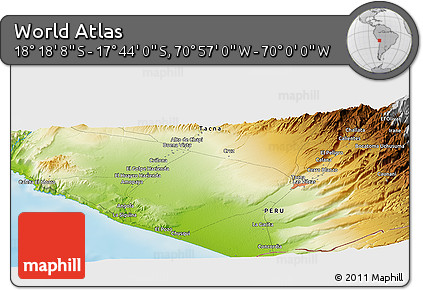 Physical Panoramic Map of the Area around 18° 1' 4" S, 70° 28' 29" W