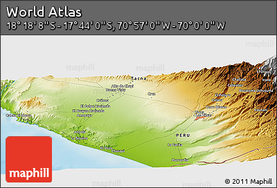 Physical Panoramic Map of the Area around 18° 1' 4" S, 70° 28' 29" W