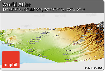 Physical Panoramic Map of the Area around 18° 1' 4" S, 70° 28' 29" W