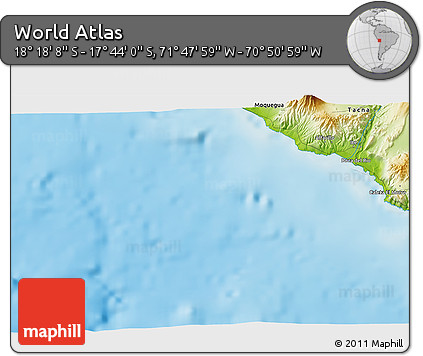 Physical 3D Map of the Area around 18° 1' 4" S, 71° 19' 29" W