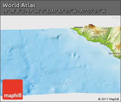 Physical 3D Map of the Area around 18° 1' 4" S, 71° 19' 29" W
