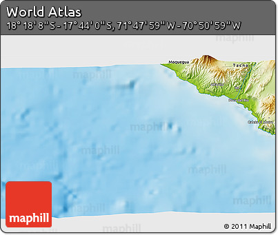 Physical 3D Map of the Area around 18° 1' 4" S, 71° 19' 29" W