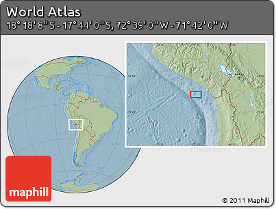 Savanna Style Location Map of the Area around 18° 1' 4" S, 72° 10' 30" W, hill shading