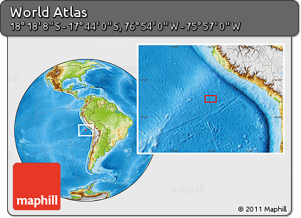 Physical Location Map of the Area around 18° 1' 4" S, 76° 25' 30" W