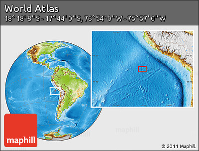 Physical Location Map of the Area around 18° 1' 4" S, 76° 25' 30" W