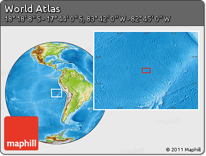 Physical Location Map of the Area around 18° 1' 4" S, 83° 13' 29" W