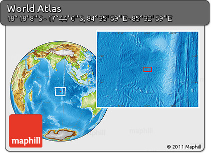 Physical Location Map of the Area around 18° 1' 4" S, 85° 4' 29" E