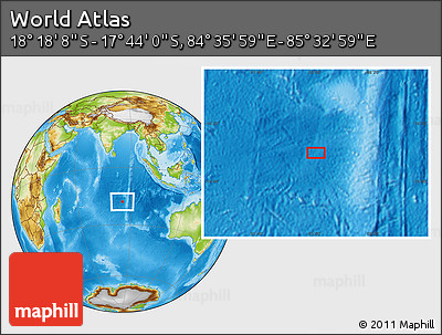 Physical Location Map of the Area around 18° 1' 4" S, 85° 4' 29" E