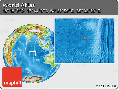 Physical Location Map of the Area around 18° 1' 4" S, 85° 4' 29" E