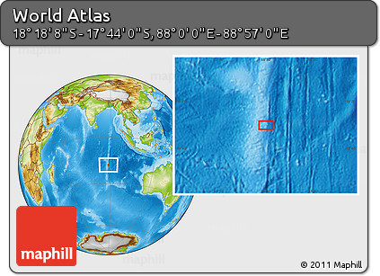Physical Location Map of the Area around 18° 1' 4" S, 88° 28' 29" E