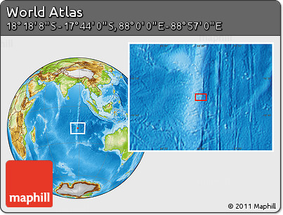 Physical Location Map of the Area around 18° 1' 4" S, 88° 28' 29" E