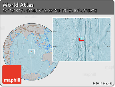 Gray Location Map of the Area around 18° 1' 4" S, 89° 19' 29" E, hill shading