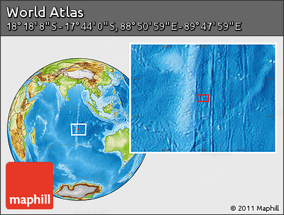 Physical Location Map of the Area around 18° 1' 4" S, 89° 19' 29" E