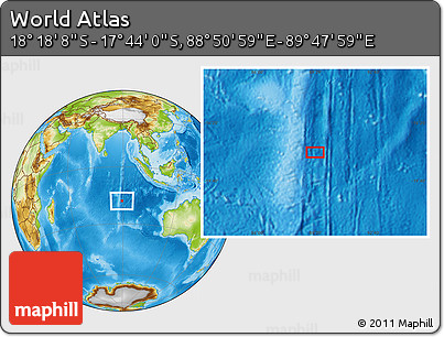 Physical Location Map of the Area around 18° 1' 4" S, 89° 19' 29" E