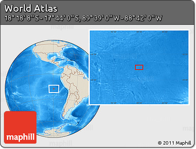 Shaded Relief Location Map of the Area around 18° 1' 4" S, 89° 10' 30" W