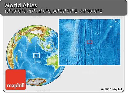 Physical Location Map of the Area around 18° 1' 4" S, 91° 1' 30" E
