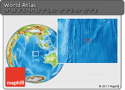 Physical Location Map of the Area around 18° 1' 4" S, 92° 43' 29" E
