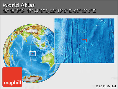 Physical Location Map of the Area around 18° 1' 4" S, 92° 43' 29" E