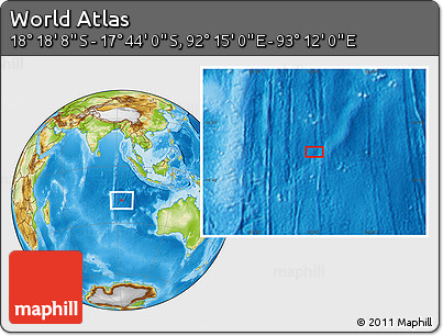 Physical Location Map of the Area around 18° 1' 4" S, 92° 43' 29" E