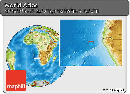 Physical Location Map of the Area around 18° 1' 4" S, 9° 25' 30" E