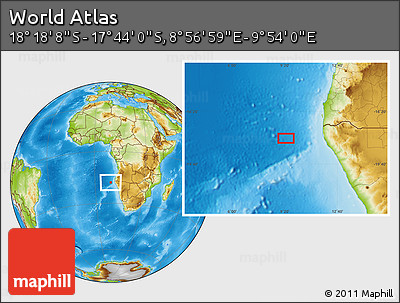 Physical Location Map of the Area around 18° 1' 4" S, 9° 25' 30" E