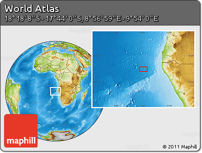 Physical Location Map of the Area around 18° 1' 4" S, 9° 25' 30" E