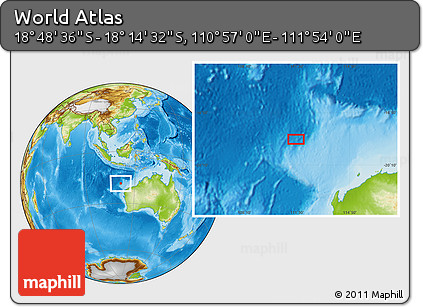 Physical Location Map of the Area around 18° 31' 34" S, 111° 25' 30" E