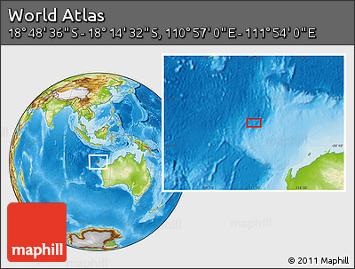Physical Location Map of the Area around 18° 31' 34" S, 111° 25' 30" E