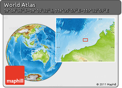 Physical Location Map of the Area around 18° 31' 34" S, 119° 4' 29" E