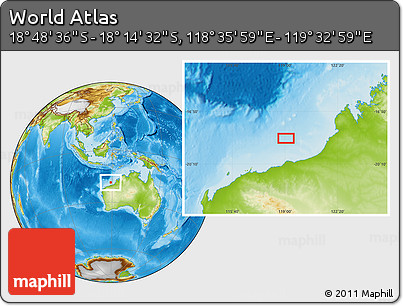 Physical Location Map of the Area around 18° 31' 34" S, 119° 4' 29" E