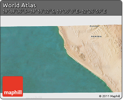 Satellite 3D Map of the Area around 18° 31' 34" S, 11° 58' 29" E
