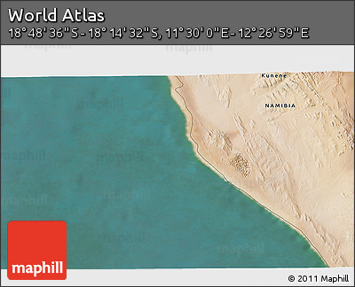 Satellite 3D Map of the Area around 18° 31' 34" S, 11° 58' 29" E
