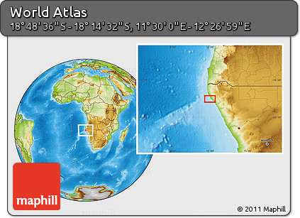 Physical Location Map of the Area around 18° 31' 34" S, 11° 58' 29" E