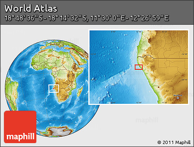 Physical Location Map of the Area around 18° 31' 34" S, 11° 58' 29" E