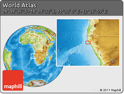Physical Location Map of the Area around 18° 31' 34" S, 11° 58' 29" E