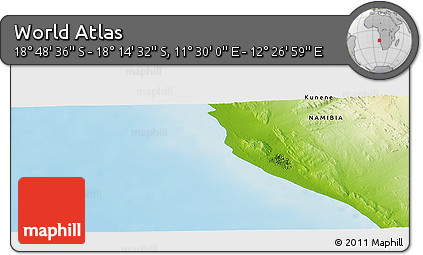 Physical Panoramic Map of the Area around 18° 31' 34" S, 11° 58' 29" E