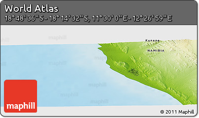 Physical Panoramic Map of the Area around 18° 31' 34" S, 11° 58' 29" E