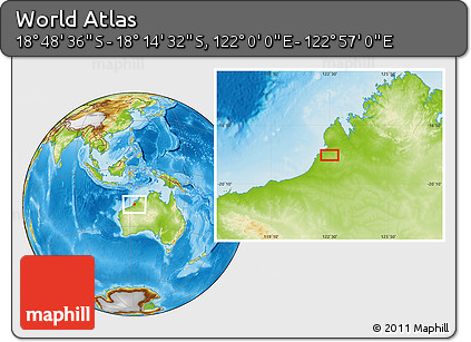Physical Location Map of the Area around 18° 31' 34" S, 122° 28' 29" E