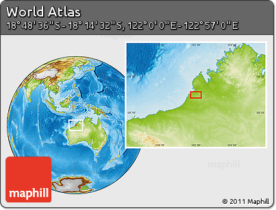 Physical Location Map of the Area around 18° 31' 34" S, 122° 28' 29" E