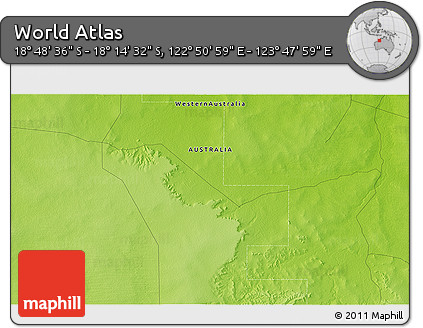 Physical 3D Map of the Area around 18° 31' 34" S, 123° 19' 29" E