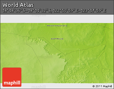 Physical 3D Map of the Area around 18° 31' 34" S, 123° 19' 29" E