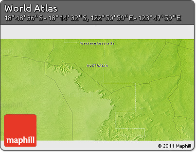 Physical 3D Map of the Area around 18° 31' 34" S, 123° 19' 29" E