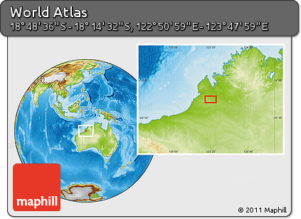 Physical Location Map of the Area around 18° 31' 34" S, 123° 19' 29" E