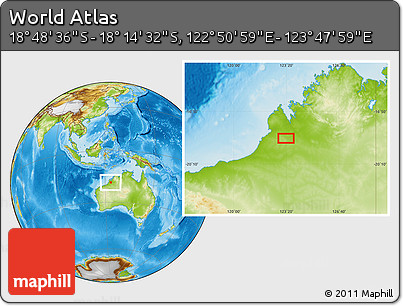 Physical Location Map of the Area around 18° 31' 34" S, 123° 19' 29" E