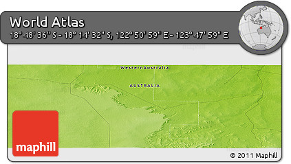 Physical Panoramic Map of the Area around 18° 31' 34" S, 123° 19' 29" E